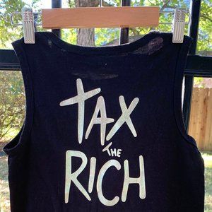 Handpainted Upcycled Black Tank "Tax the Rich"